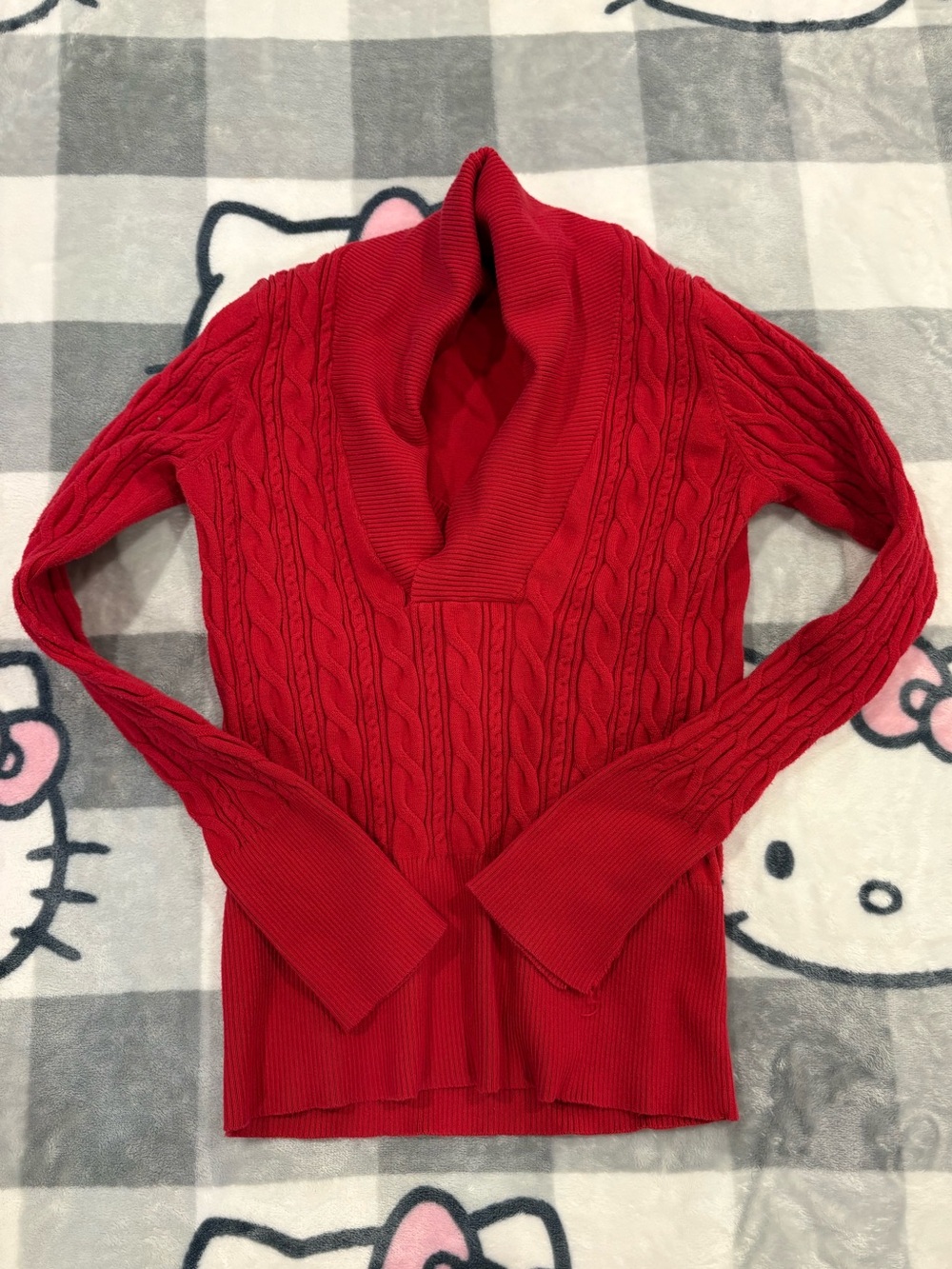 Vintage Denver Hayes Sport Red Cable Knit Cowl Neck Sweater Y2K